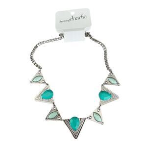 Charming Charlie teal silver and triangle geometric necklace NWT